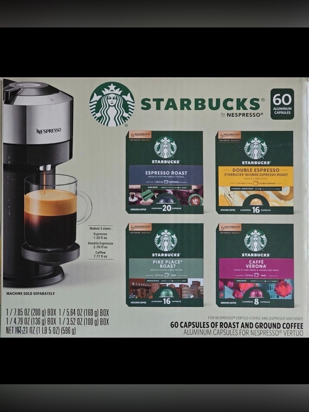 Starbucks Espresso Capsules for Nespresso Vertuo Variety Pack, 60 Count set